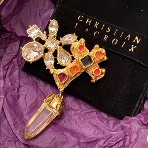 Vintage Christian Lacroix Gold Cross Prism Brooch